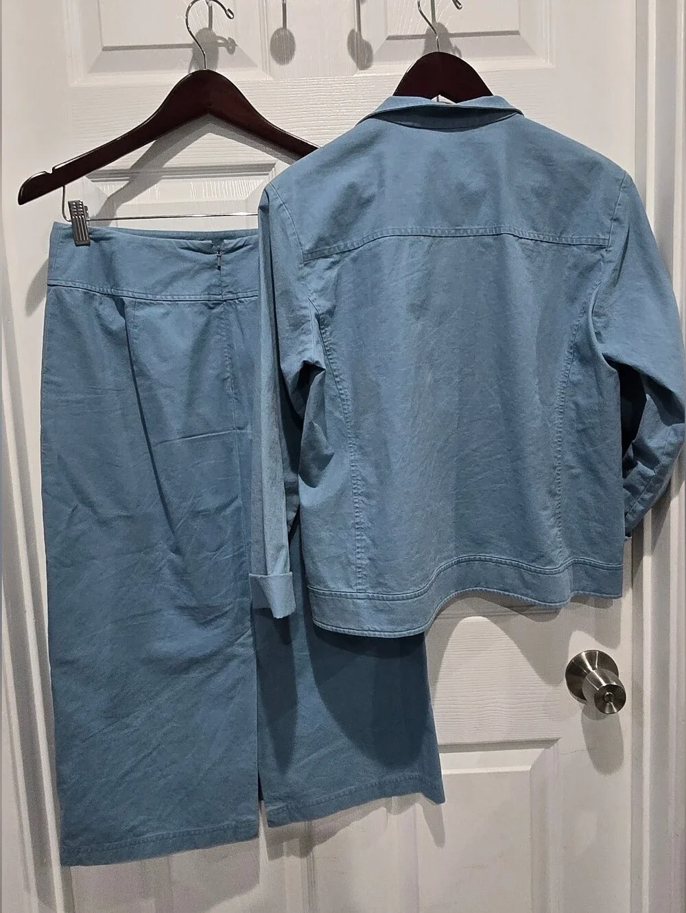 Eileen Fisher 2-Piece Blue Cotton Jacket & Skirt Set S/XS